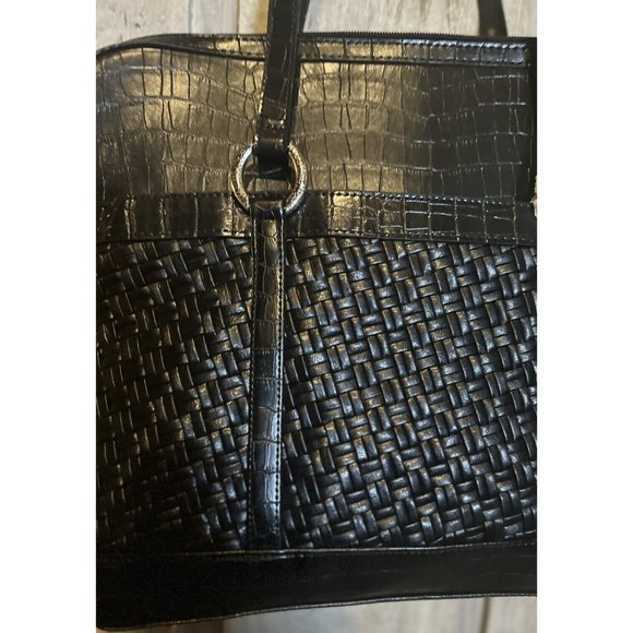 NWT COLDWATER CREEK Black Basket Embossed Weave/Croc,Hampton Computer Bag - Picture 4 of 6